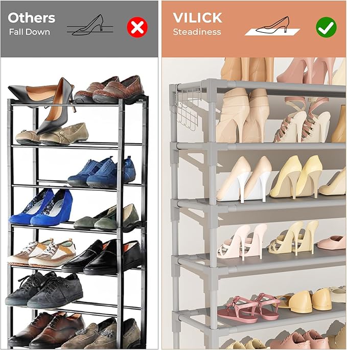 11 Tiers Tall Wide Shoe Rack 55 Pairs Large Capacity Sturdy Durable Shoe Rack for Closet Metal Shoe Organizer Shelf with Two Hooks Space Saving for Entryway Grey