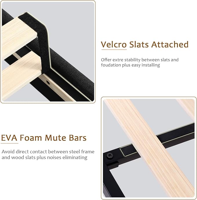 iPormis Full Size Platform Bed Frame with Button Tufted Headboard, Upholstered Bed Frame with Solid Wooden Slats, 8" Underbed Space, No Box Spring Needed, Noise Free, Easy Assembly, Black