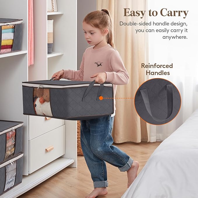 Lifewit 6 Pack Clothes Storage Bag, Foldable Storage Bin Closet Organizer with Reinforced Handle, Sturdy Fabric Blanket Storage with Clear Window, Storage Containers for Clothing, Bedding, Gray