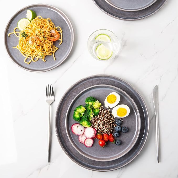 AmorArc Stoneware Dinnerware Sets,Round Reactive Ceramic Plates and Bowls Sets,Highly Scrath Resistant | Dishwasher & Microwave Safe Dishes,Service for 6 (18pc)