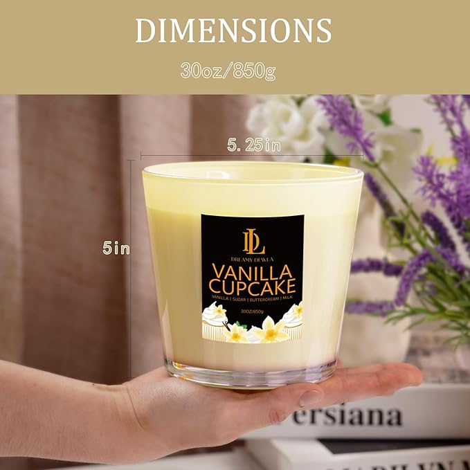 Vanilla Cupcake Scented Candle, Large 30oz Natural Soy Candles, 4-Wick 80 Hour Burn Time, Home Fragrance Candles Housewarming Gift for Women Men