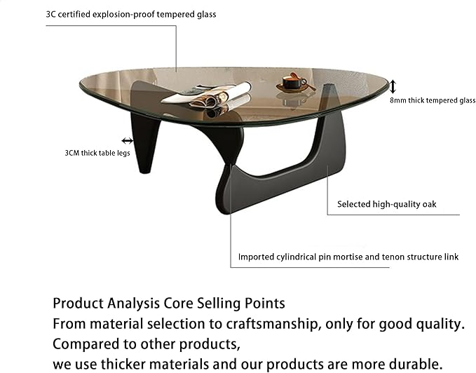 EASYSOUL Modern Glass Coffee Table, 32.68" D x 22.44" W x 15.75" H, Abstract Round Tea Tables for Living Room Home Office Industrial Cocktail Tables (Black-Brown Glass, 32.68")