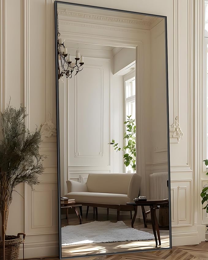 Antok Full Length Mirror, 71"x28" Floor Mirror with Stand, Hanging Mounted Mirrors for Bedroom, Living Room, Cloakroom, Dining Room, Black, Rect