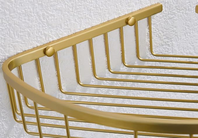 Bathroom Corner Shower Caddy Organizer, Corner-Hollow Design, SUS304 Stainless Steel Heavy Duty Rust-Proof Bathroom Shelf Organizer Holder, Wall Mounted Storage Rack, Brushed Gold