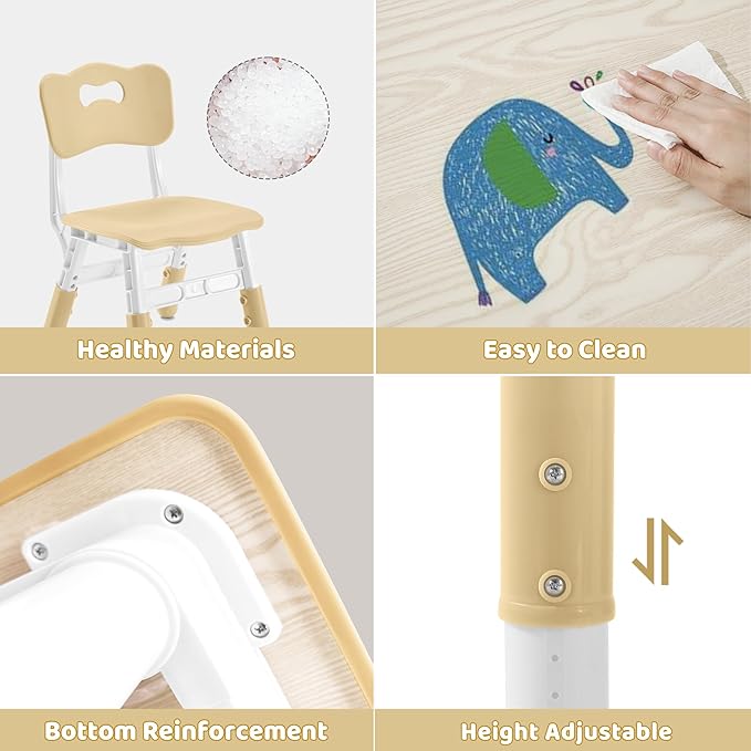 Adjustable Kids Table Chairs Set – Graffiti Desktop, Multi-Activity Height-Adjustable Toddler Study Desk for Ages 3-8 – Ideal for Home, Classroom, Daycare (W-Brown, 2 Chairs-31.5" L x 23.6" W)