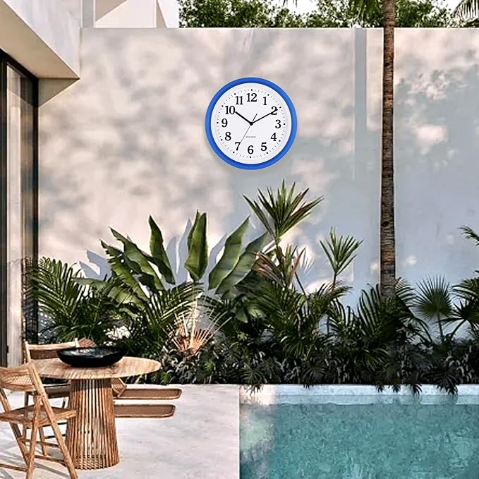 Caysie 12 Inch Sealed Indoor Outdoor Waterproof Wall Clock, Durable Silent Non-Ticking Battery Operated Quality Quartz Round Clock, Wall Decorative for Patio, Pool, Bathroom (Blue)