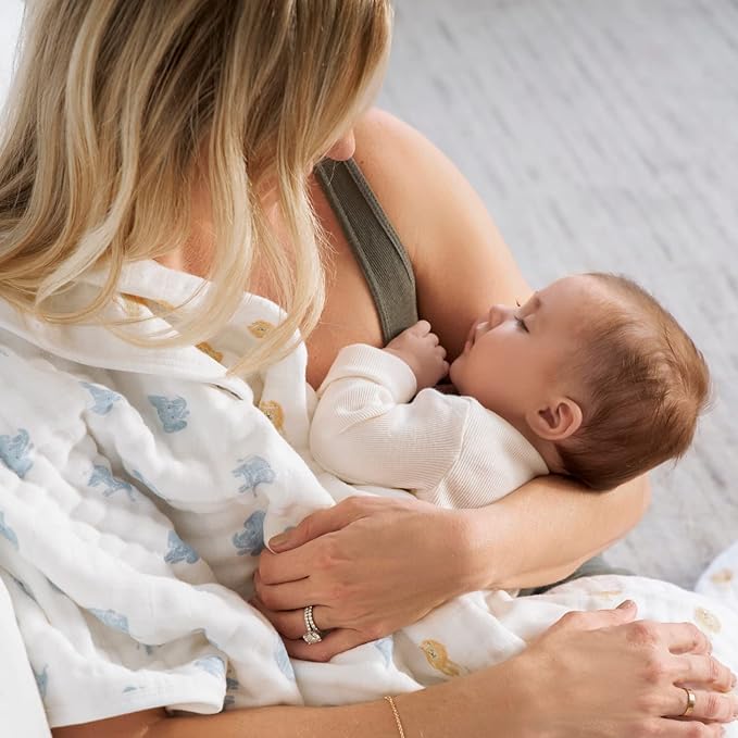 aden + anais 100% Organic Cotton Muslin Baby Blanket Crib Bedding for Newborn Baby and Toddler, Nursery Blanket for Boys and Girls, Baby Registry and Shower Gift - Animal Kingdom, Hello Elephants