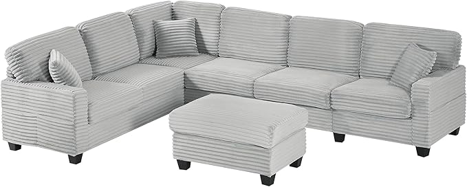 125.2" Sectional Sofa U-Shaped Upholstered Sofa L-Shaped Couch with a Movable Ottoman and Side Storage Pockets for Living Room, Grey