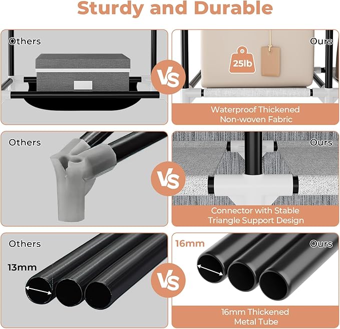 VTRIN Portable Closet Wardrobe for Hanging Clothes 57.3 Inch Large Capacity Clothes Rack with Cover, 10 Storage Organizer Shelves, 1 Hanging Rods and 6 Pockets, Free Standing Closet for Bedroom, Grey