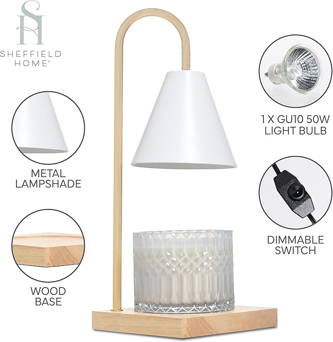 Sheffield Home Glass Candle Warmer Lamp – Elegant Candle Warmer for Long-Lasting Fragrance, Sleek Design, 13x5.5, White Iron Candle New
