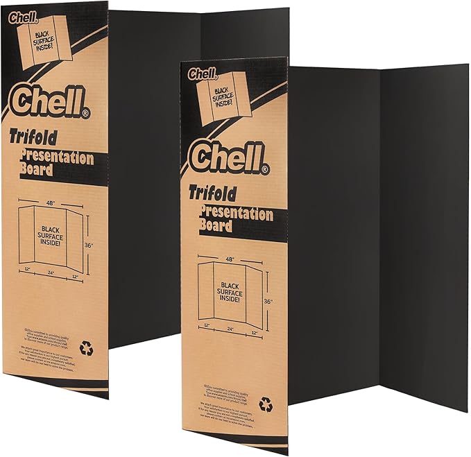 Chell 36" x 48" Large Trifold Poster Board, 2 Pack, Black Corrugated Project Boards for Science Fair, School Projects, Event Displays and Business Presentations