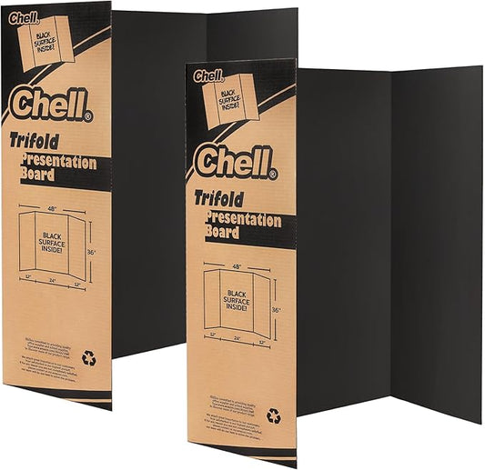 Chell 36" x 48" Large Trifold Poster Board, 2 Pack, Black Corrugated Project Boards for Science Fair, School Projects, Event Displays and Business Presentations