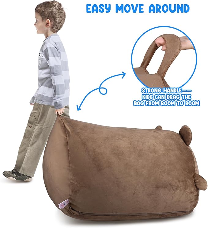GAGAKU Stuffed Animal Bean Bag Cover Toy Storage, 24 Inches Kids BeanBag Brown Bear Large Zipper Bean Bag for Organizing Kids Plush Toys Home Supplies
