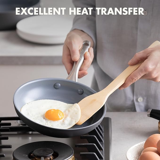 GreenPan Lima Ceramic Hard Anodized 8" Frying Pan Skillet Nonstick, PFAS/PFOA-Free Nontoxic Pots and Pans, Oven & Broiler Safe, Stainless Steel Handle, Cookware for Eggs & Omelet, Gray (Pack of 2)