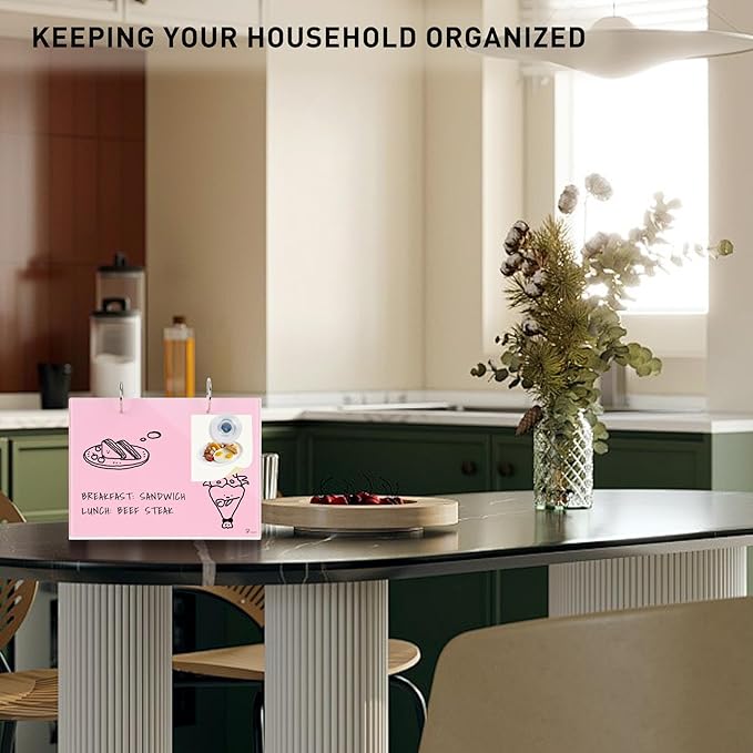 Desktop Glass Dry Erase & Acrylic Aesthetic Desk Calendar Weekly to-do List Combo, Small Magnetic Standing Whiteboard, Desk Flip Easel Calendar with Accessories for Home Office Supply, Pink, 9 x 7''