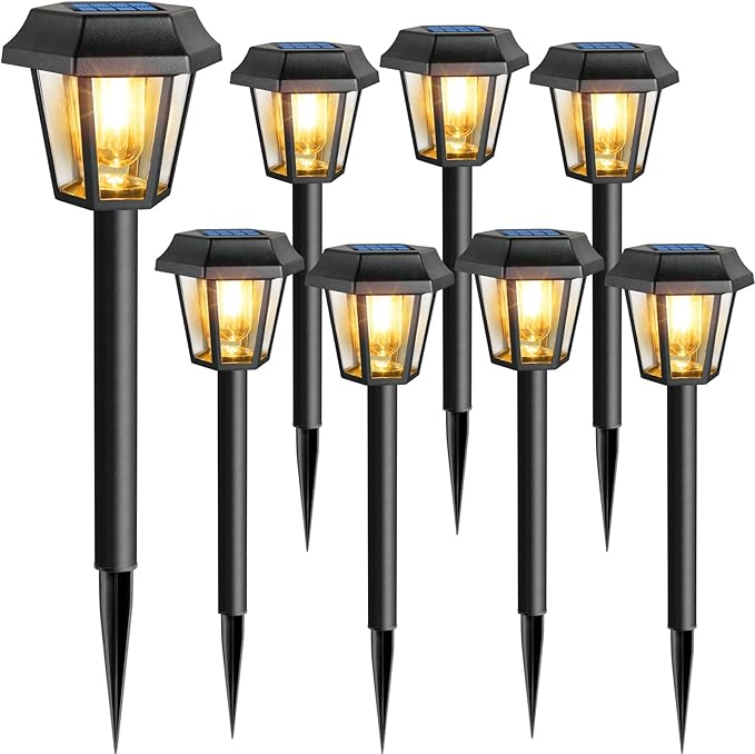 Solar Pathway Lights Outdoor 8 Pack Solar Lights Outdoor Waterproof with 3000K Tungsten Filament Bulb, Decor Driveway Lighting for Yard Garden Landscape Walkway Path Lawn Father's Day (Warm White)