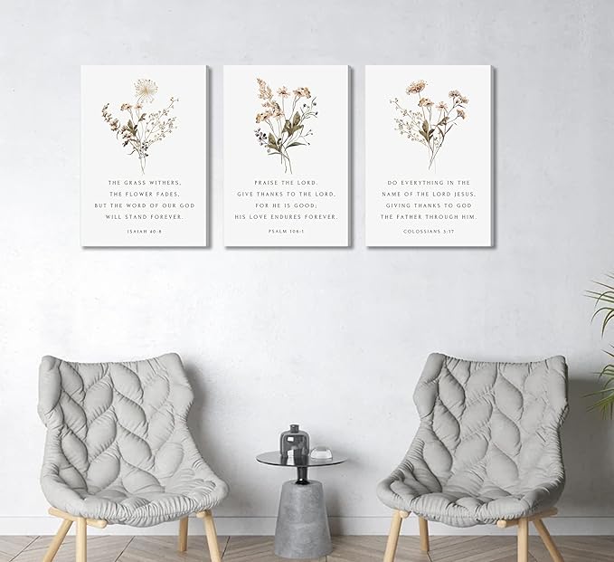 Wildflower Verses Canvas Wall Art Bible Verses Floral Paintings Pictures Wall Decor Botanical Scripture Christian Posters Prints for Bedroom Living Room Office Christian Scene Home Decorate