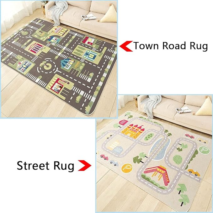 Kid Rug Carpet Playmat for Toy Cars and Train，Play Area Rug with Rubber Backing，Fun Throw Rug，Ideal Gift for Children Baby Bedroom Play Room(80×120cm/32×47in) Y5