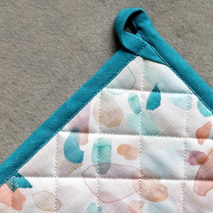 Maison d' Hermine Pot Holders 100% Cotton Heat Resistant Potholders 8" x 8" Hot Pads with Loop BBQ, Cooking, Baking, Grilling, Kitchen, Handling Hot Pans Spring/Summer (Pack of 1, Summer Picnic)