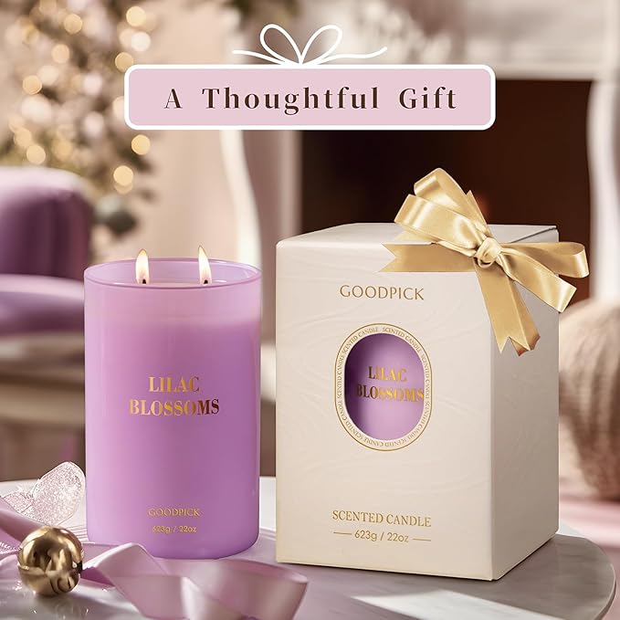 Goodpick Lilac Scented Candle, Mothers Day Soy Wax Candle, 22oz Long Lasting 120H for Home Scented, Gifts for Women