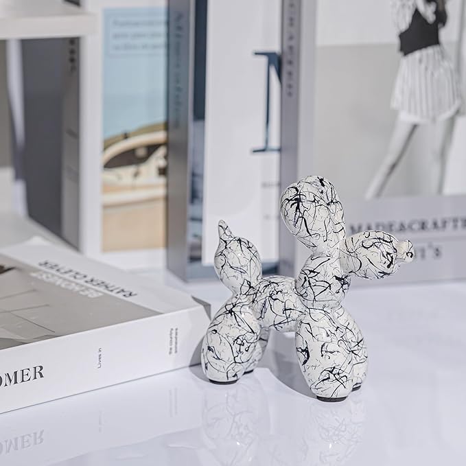 Creative Balloon Dog Statues Small Ceramic Animal Sculpture Modern Home Decor Living Room Desktop Decorations Bedroom Office Cabinet Ornament (White-B)