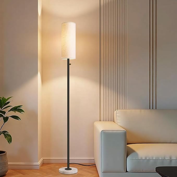 Floor Lamp for Living Room,Dimmable Floor Lamp with LED Bulb,Modern Standing Lamp with Marble Base,Tall Standing Lamps for Living Room,Bedroom,Office,Reading and Nursery(Black)