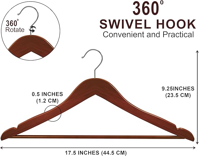 Utopia Home Premium Wooden Hangers 20 Pack - Durable & Slim Coat Hanger - Suit Hanger with 360-Degree Rotatable Hook - Wood Hangers with Shoulder Grooves (Cherry Color)