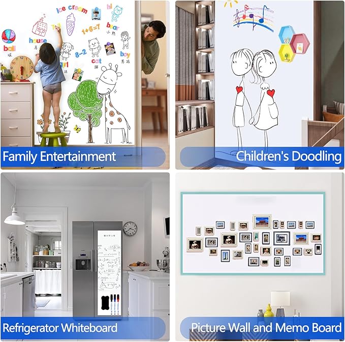 Magnetic Dry Erase Whiteboard Paper with Adhesive, 59" x 39" White Board Film for Wall, Easy to Write and Clean Dry Erase Board for Office, Classroom, Home, Include Marker, Magnetic Eraser and Magnets