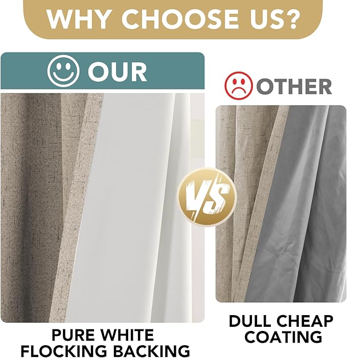 H.VERSAILTEX 100% Blackout Curtains for Bedroom Thermal Insulated Linen Textured Curtains Heat and Full Light Blocking Drapes Living Room Curtains 2 Panel Sets, Cobblestone, 42x84 Inch