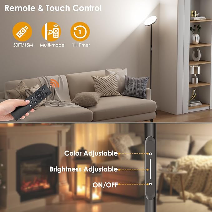 Floor Lamps for Living Room, 32W 3000LM Super Bright LED Torchiere Floor Lamp with Remote & Touch Control, 69" Tall Standing Lamp with 350°Rotating Head for Reading Office Bedroom