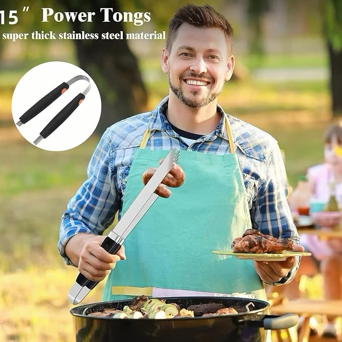 Grilling Accessories,Heavy Duty Stainless Steel BBQ Grill Tools Set, Spatula, Fork, Tongs Kit |with Storage Bag Barbecue Utensils Tool,for Outdoor Barbecue loversgift.