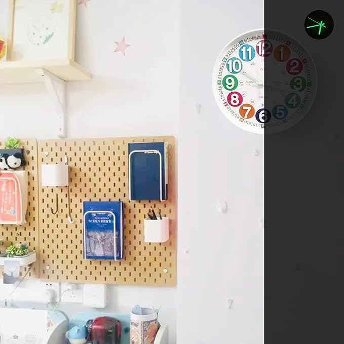 Learning Time Clock for Kids, 12 Inch 3D White Luminous Silent Wall Clock, Bedroom, Kitchen, Classroom, Decor at School, Clear Digital Clock for Kids Room