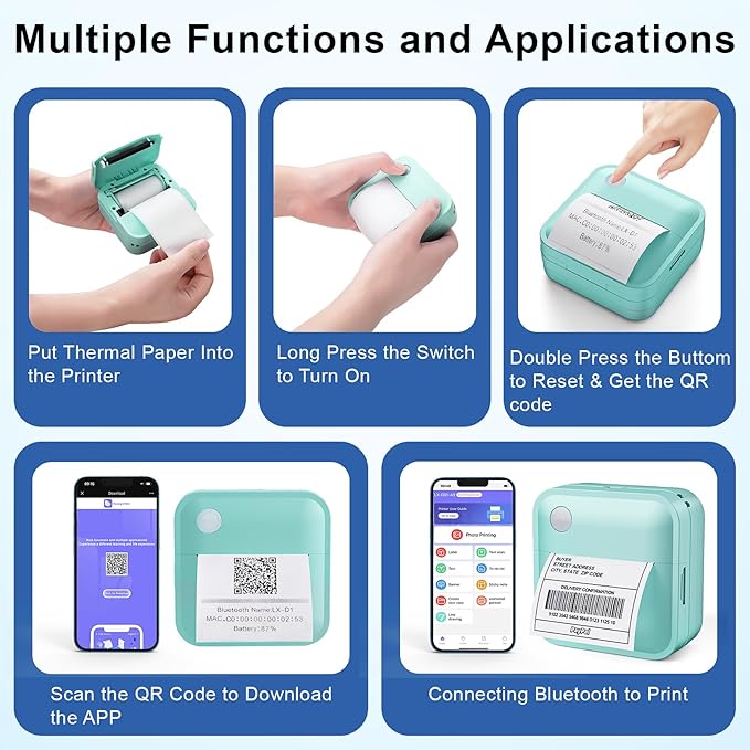 Label Maker Machine with Tape - Thermal Label Printer Bluetooth Label Maker Machine, Mini Printer Sticker Maker for Home, Kitchen, School, Office Organization (Light Blue)