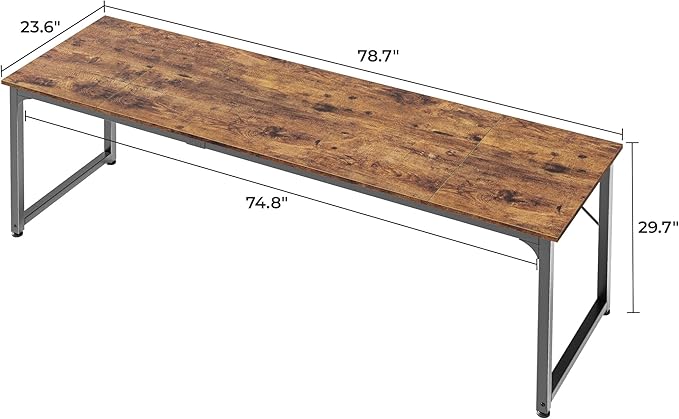 Huuger Computer Desk, 80 Inch Office Desk, Gaming Desk with Storage, Writing Desk Work Desk for Home Office, Study, Long Simple Desk, Large Legroom, Metal Frame, Rustic Brown