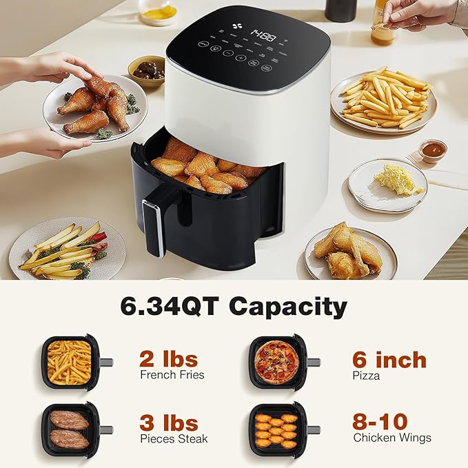 OLIXIS Air Fryer 6 Quart with Window Square Air Fryer 12-in-1 Air Fry, Roast, Reheat, Dehydrate, Bake, Steam, Fries, Custard, Chicken, Wings, Sea Food, Vegetabels,400F Beige