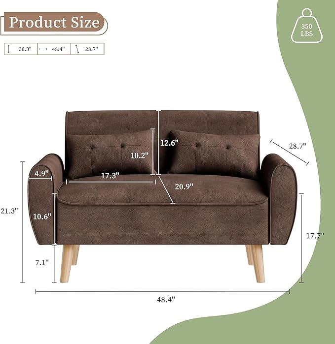 Vongrasig Small Modern Sofa, Mid Century Linen Fabric 3-Seat Sofa Couch Tufted with Back Cushions and Tapered Legs for Living Room, Bedroom and Small Space, Brown