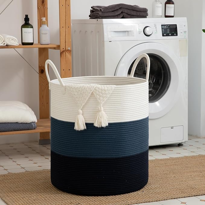 OIAHOMY 100L Laundry Hamper, Dirty Clothes Hamper for Bedroom, Collapsible Laundry Basket, Large Blanket Basket, Nursery Hamper with Handle, Blanket Storage for Living Room-18.5x21inches-Gradient Blue