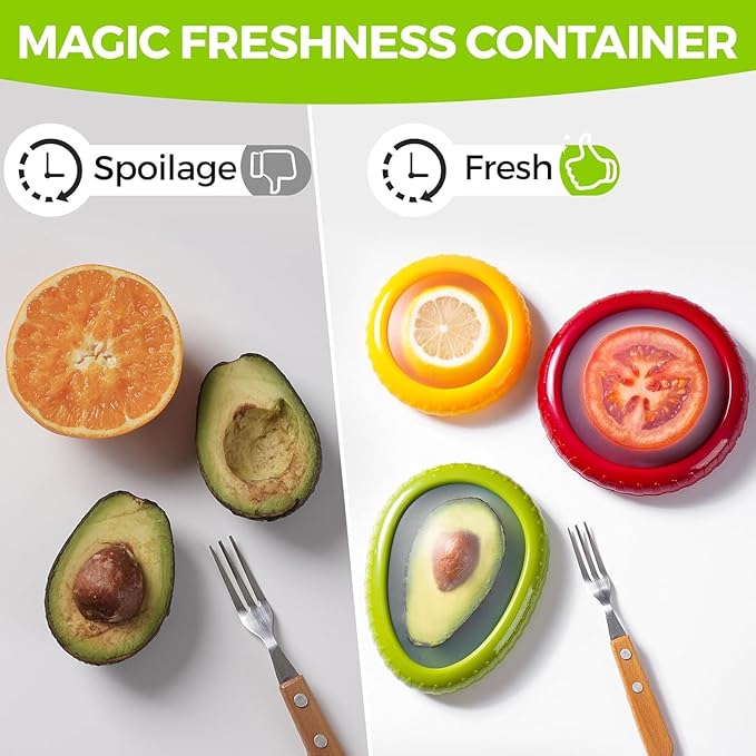 Anti-Oxidation Silicone Fruit Storage Box and Containers with Lids | Set of 4 Reusable Fruit & Vegetable Pods | Avocado Saver, Food Saver, Onion & Tomato Holder for Fridge, Airtight Fresh Pod