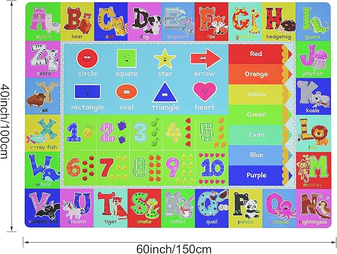 Baby Play Mat for Floor, Non-Slip Playmat for Toddlers & Infants, Extra Thick Large Padded Educational ABC Kids Rug for Crawling & Playing Super Soft Plush Surface to Keep Safe(40"x60")