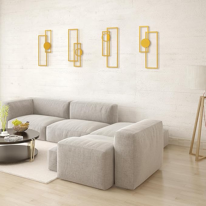 Art3d Metal Wall art, 4 Pieces Abstract Wall Decor for Living Room Dining Room Hallway, 3D Textured Metal Wall Sculptures, Line Art Wall Décor, Minimalist Wall Art Style