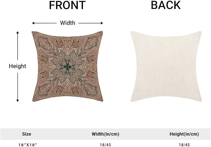 Boho Throw Pillow Covers 18x18 Inch Set of 2, Linen Ethnic Design Pattern Decorative Throw Pillow Covers Brown Carpet Pattern Outdoor Cushion Cover for Sofa Couch Farmhouse Room Bed Decor