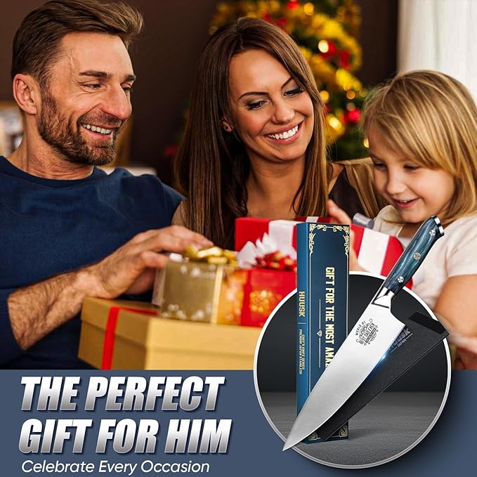 Huusk Father's Day Gifts for Dad, 8" Chef Knife for Kitchen, Gift for Father's Day, Best Dad Ever Gift, Stainless Kitchen Knife with Resin Handle, Full Tang Cooking Knives, Gifts Box