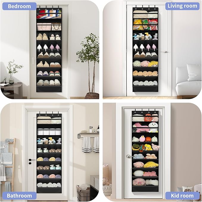 FENTEC 1 Pack 8 Shelves Over The Door Shoe Organizer, 68" Exlarge Deep Pockets Hanging Shoe Organizer, Shoe Rack for Closet, Shoe Holder for Boots,Over Door Organizer in Home, RV, Dorm, Black