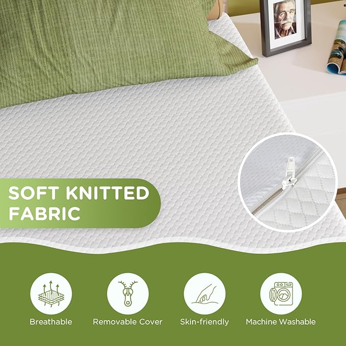 PayLessHere 14 Inch Queen Mattress Base Foam Mattress,Removable Soft Cover,Bunk Bed, Trundle, Daybed,White，Fiberglass Free