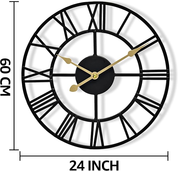 Sorbus Large Wall Clock for Living Room Decor – Easy to Hang 24-Inch Big Wall Clock – Metal Wall Art for Kitchen, Bedroom, Home, Office – Analog Decorative Wall Clock (Black)