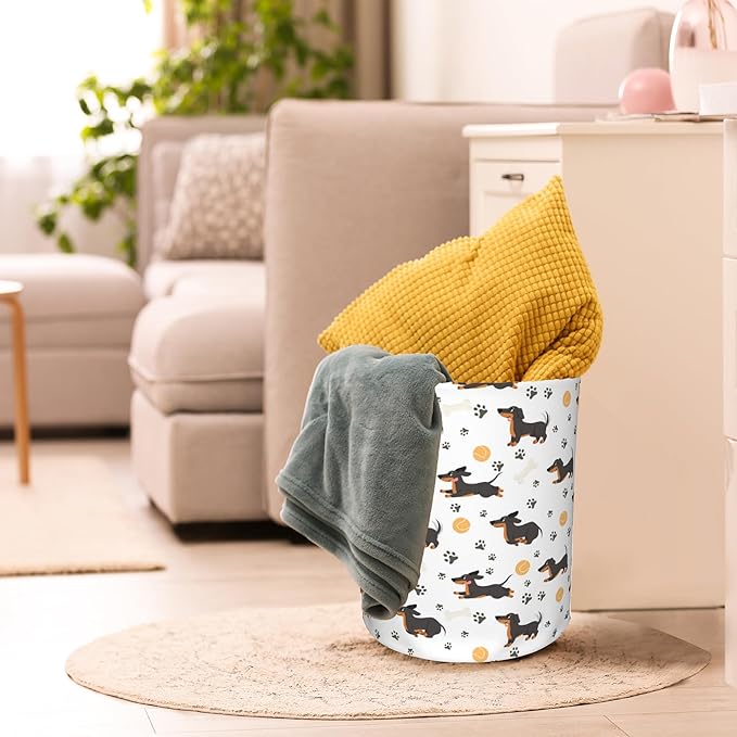 Dachshund Dog Paws Laundry Basket,Waterproof Foldable Laundry Hamper,Dirty Clothes Laundry Basket, Linen Bin Storage Organizer for Toy Collection 16" x 20"