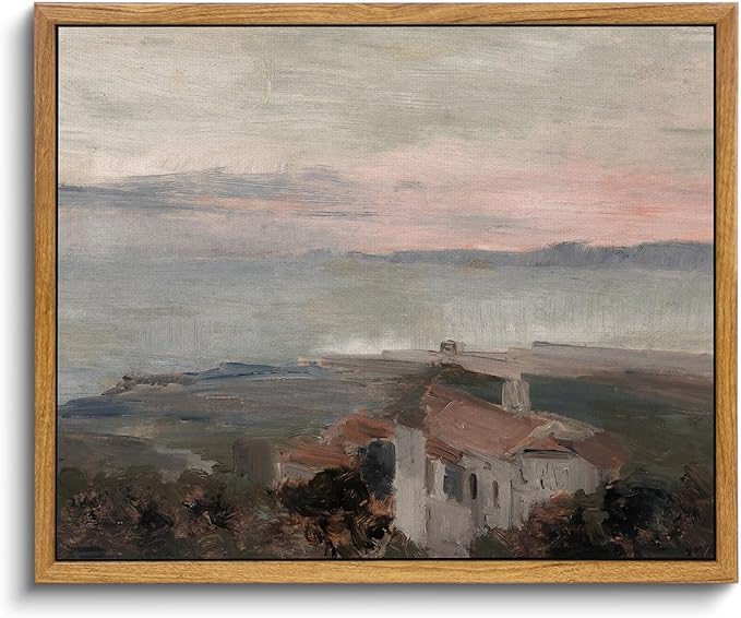 InSimSea Framed Wall Art for Living Room - Vintage Coastal Town Landscape Canvas - Rustic Farmhouse Decor for Office - Retro Room Decorations 9x11in