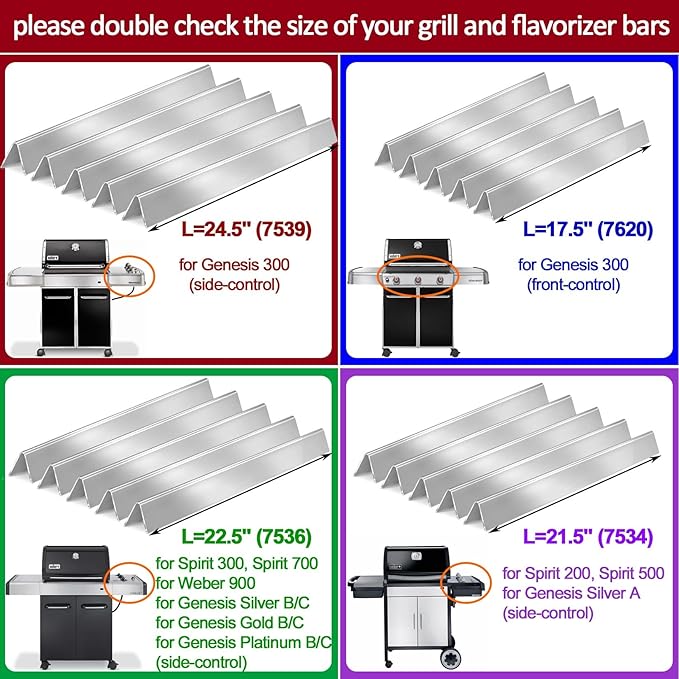 GasSaf 24.5 inch Flavorizer Bar Replacement for Weber 7539, 7540, Genesis 300 Series E-310, E-320, S-310, S-320, EP/CEP 310 & 320 (with Side Mounted Control Panels), 5-Pack Stainless Steel Flavor Bar