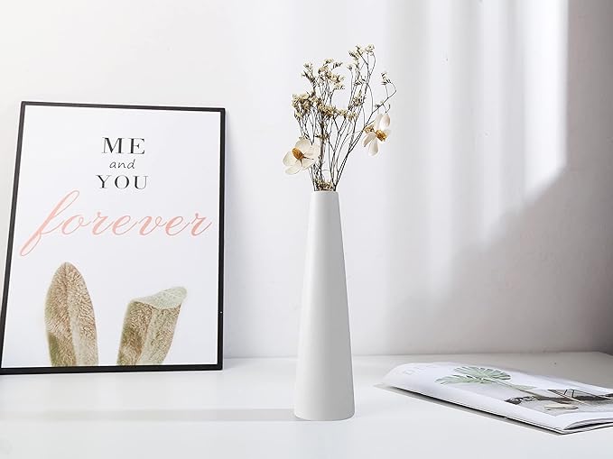 Ceramic Vase, Modern Home Decor Ceramic Vase, Frosted Porcelain Vase, Grey Minimalist Vase,Living Room Decoration，Ideal Shelf, Best Decoration. (White)