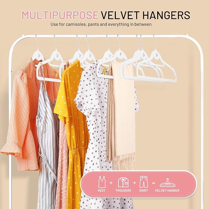 Velvet Hangers 30 Pack, STOPKLAS White Clothes Hangers Non Slip Felt Hangers with 360° Swivel Hook, Thin Hangers Space Saving, Heavy Duty Closet Hangers for Clothes, Coats, Suits, Dress, Pants